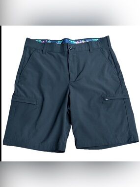 Birdie Bound Golf Cargo Shorts Men’s 32 (33x8.5”) Flat Front Black Stretch Golf